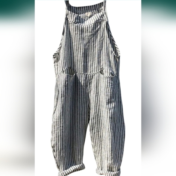 NWT Utcoco white black striped casual relaxed baggy overalls XXL - Picture 3 of 5